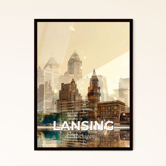 Lansing Downtown Cityscape Minimalist Urban Vibes - A city skyline with a body of water