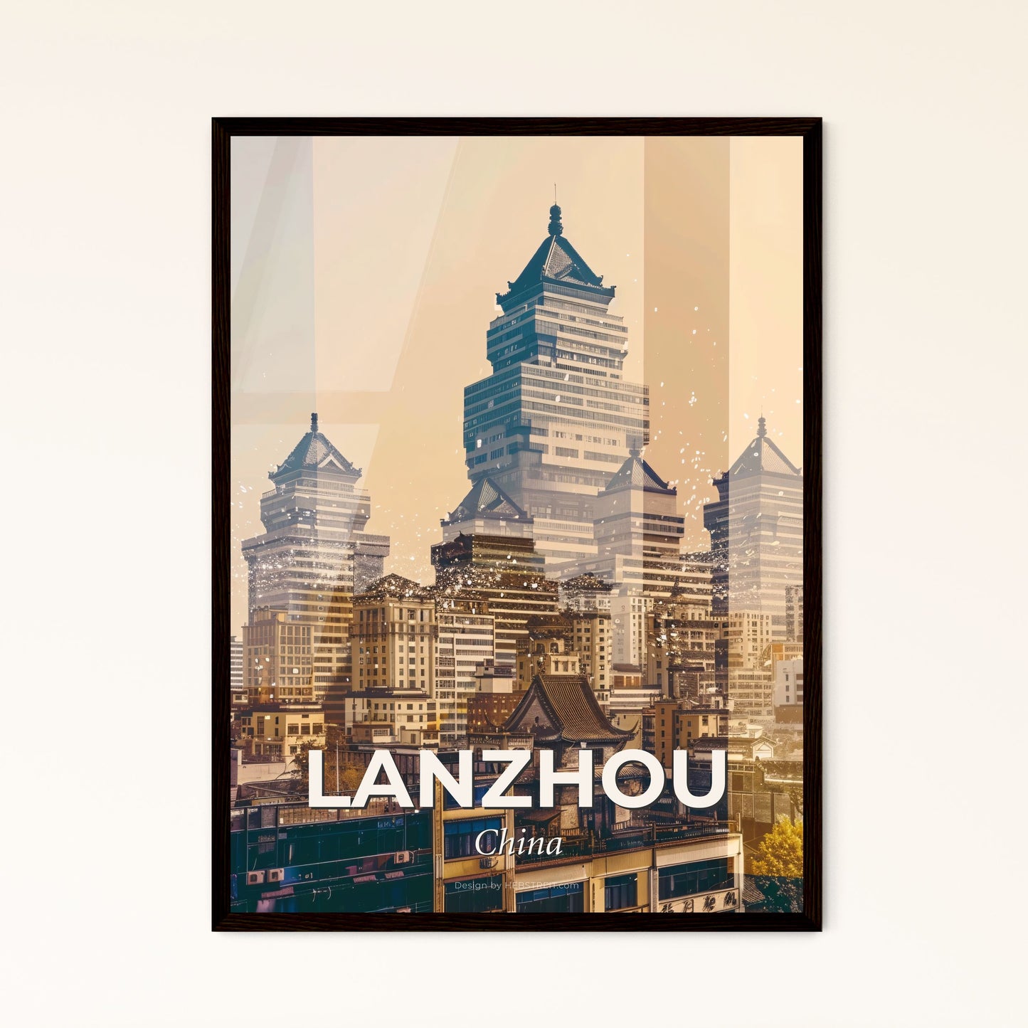 Lanzhou Skyline Architecture Composite Poster Art - A city skyline with many tall buildings