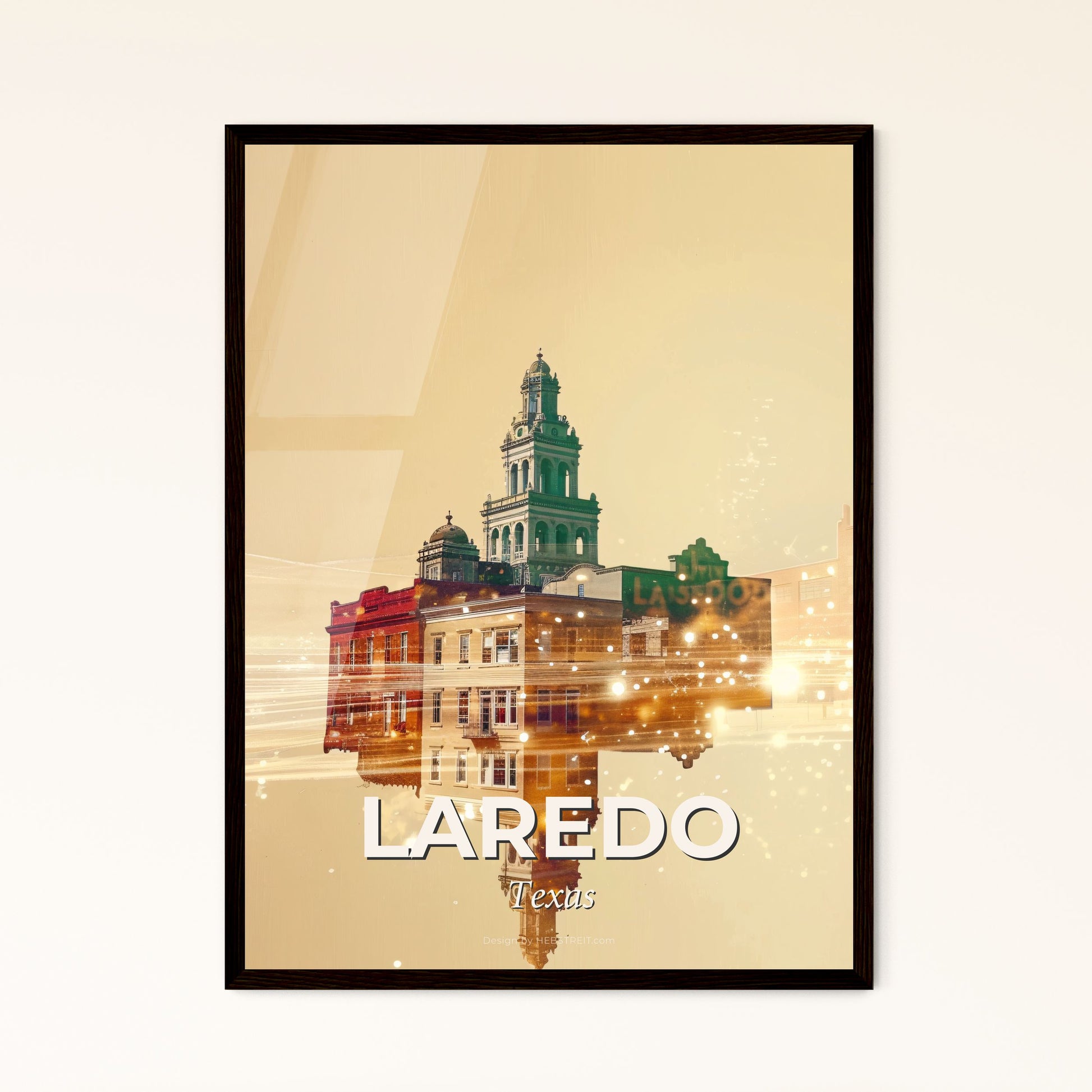 Laredo Texas City Skyline Art Poster - A building with a tower and a tower on top