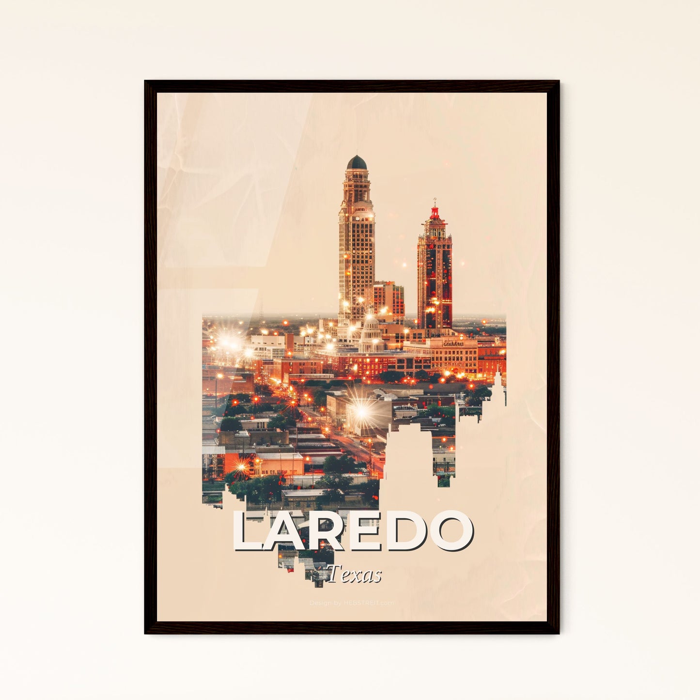 Laredo Skyline Canvas Print - Beige Background, Sparkles - A city skyline with a tall tower