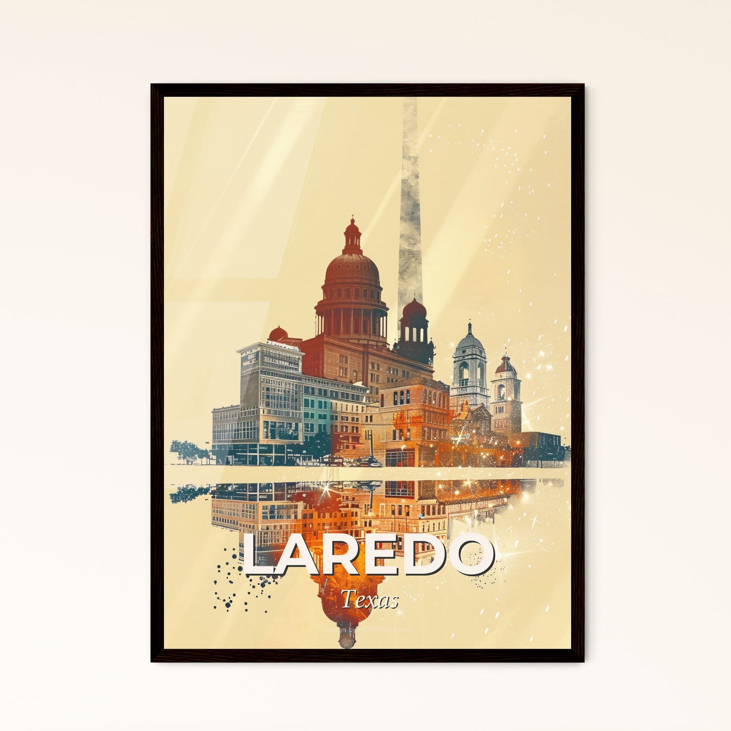 Laredo, Texas: Double Exposure CityScape Art - A city skyline with a reflection of buildings