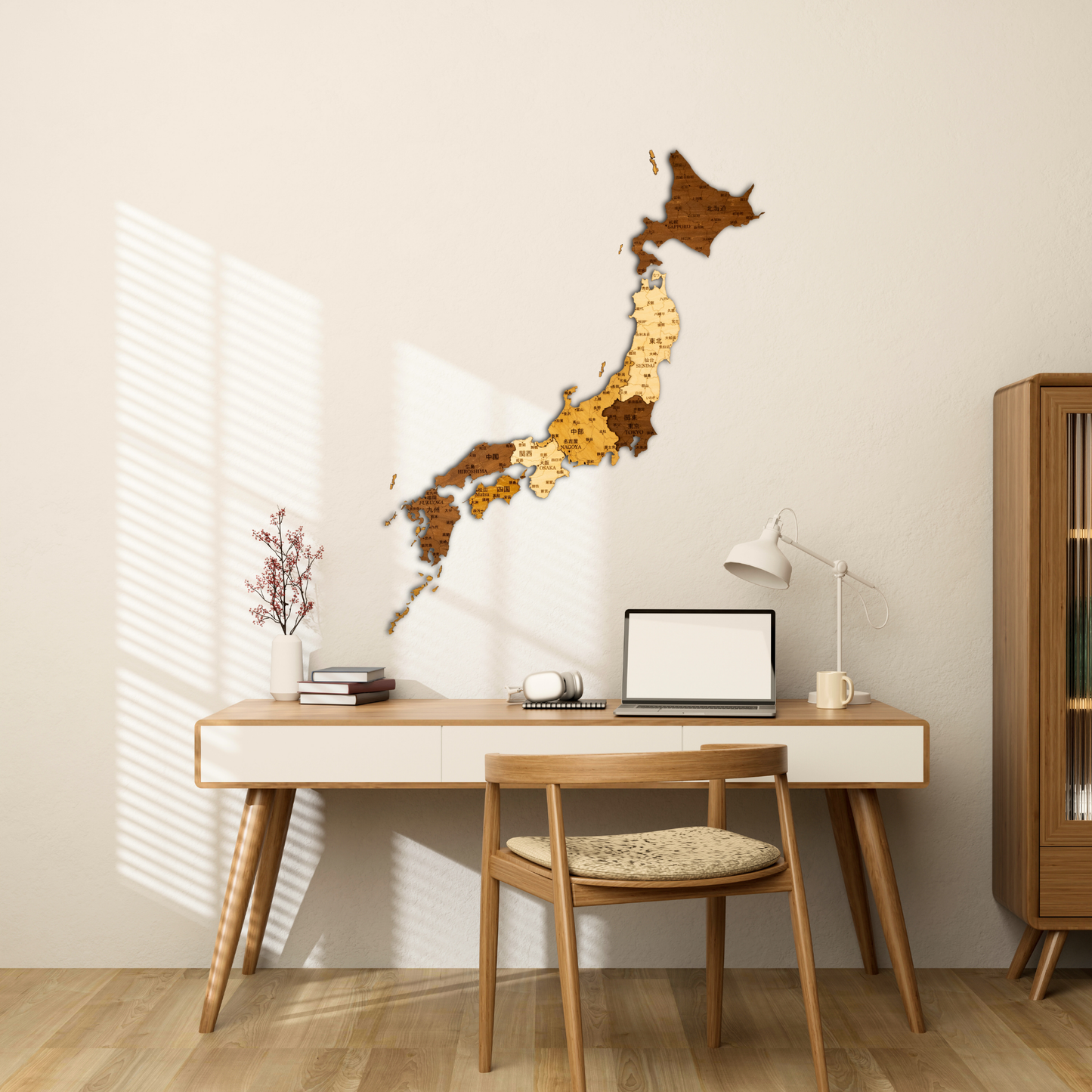 3D Japan Wooden Wall Map – Elegant Wall Art with City Names