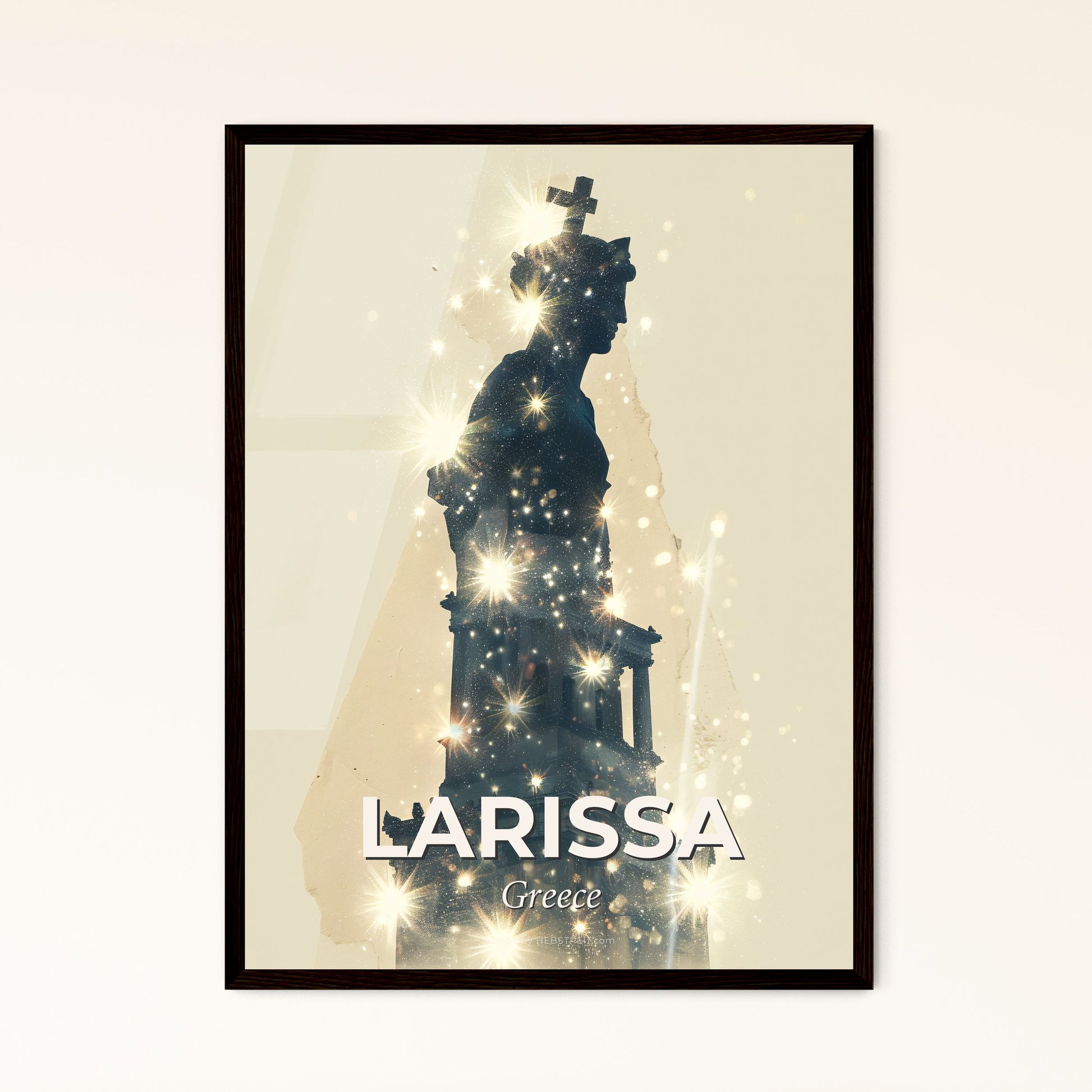 Larissa Cityscape Symphony in Beige and Sparkles - A statue with stars on it