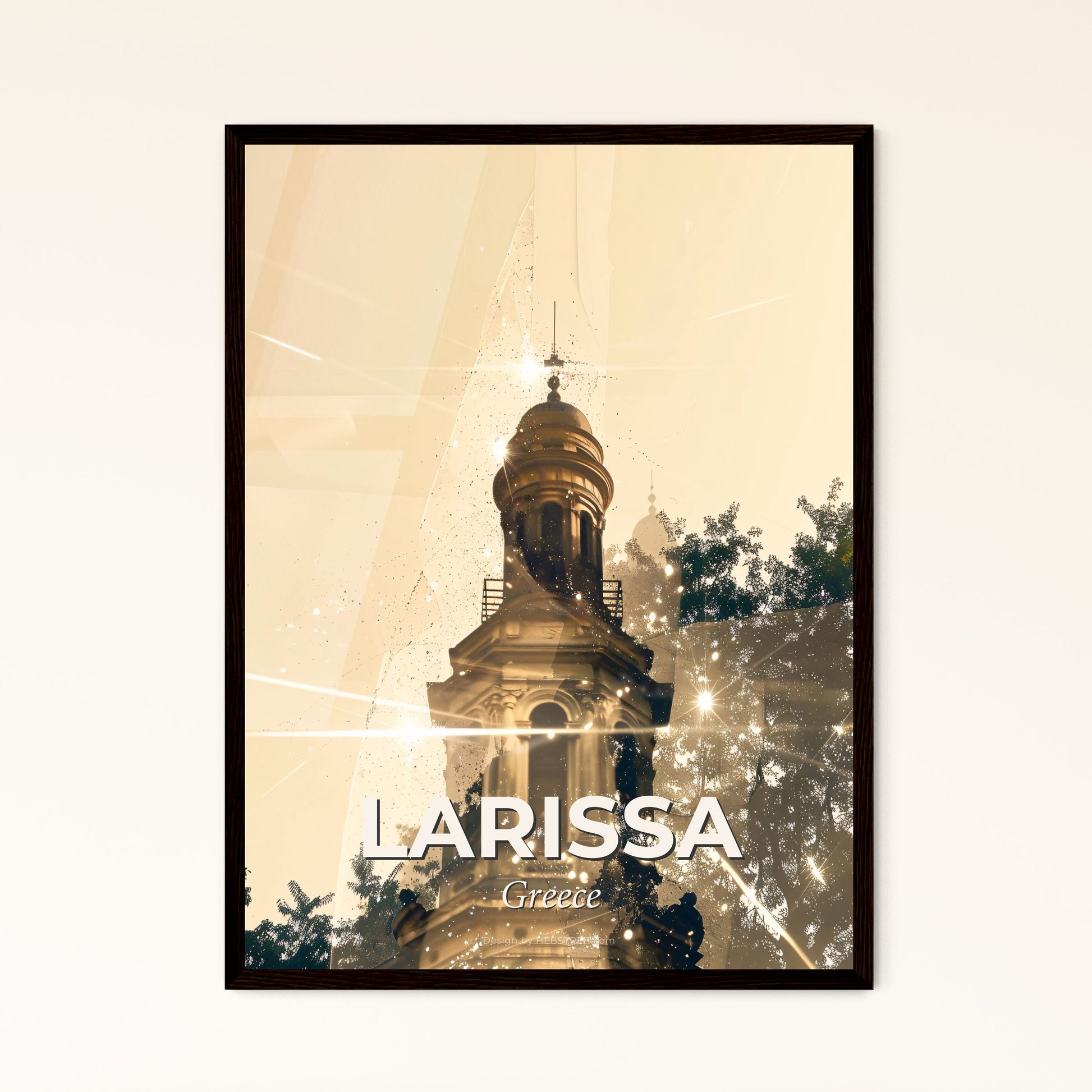 Larissa Skyline Composite Art Poster Silhouette - A building with a tower and trees