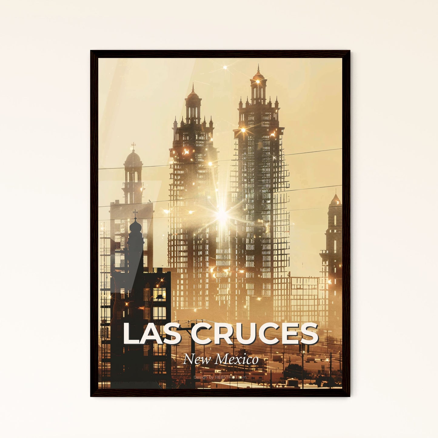 Las Cruces City Skyline Composite Art Print - A city under construction with a sun shining through the sky