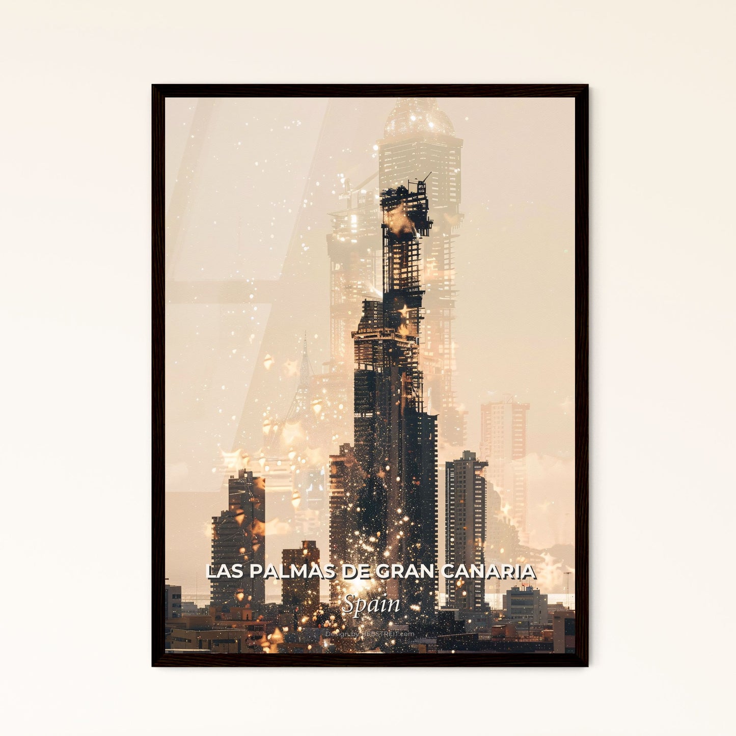 Las Palmas de Gran Canaria City Skyline Composite Art Poster - A tall building with a few sparks