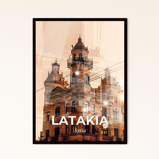 Latakia Skyline Poster Art Composite Beige Background - A building with a tower