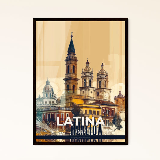 Latina City Lightscape Poster Print - A building with towers and a building with a street in the background