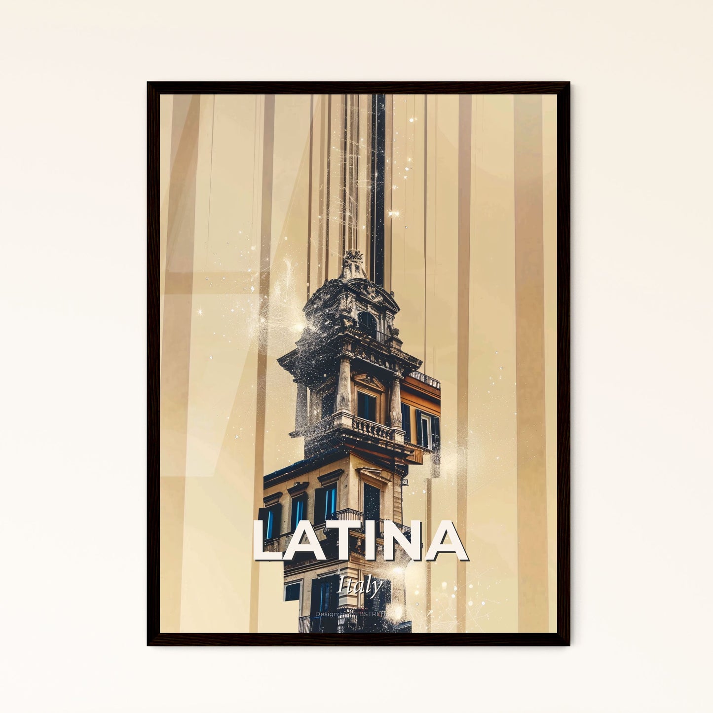 Latina: City Iconography Double Exposure Art - A building with a tower