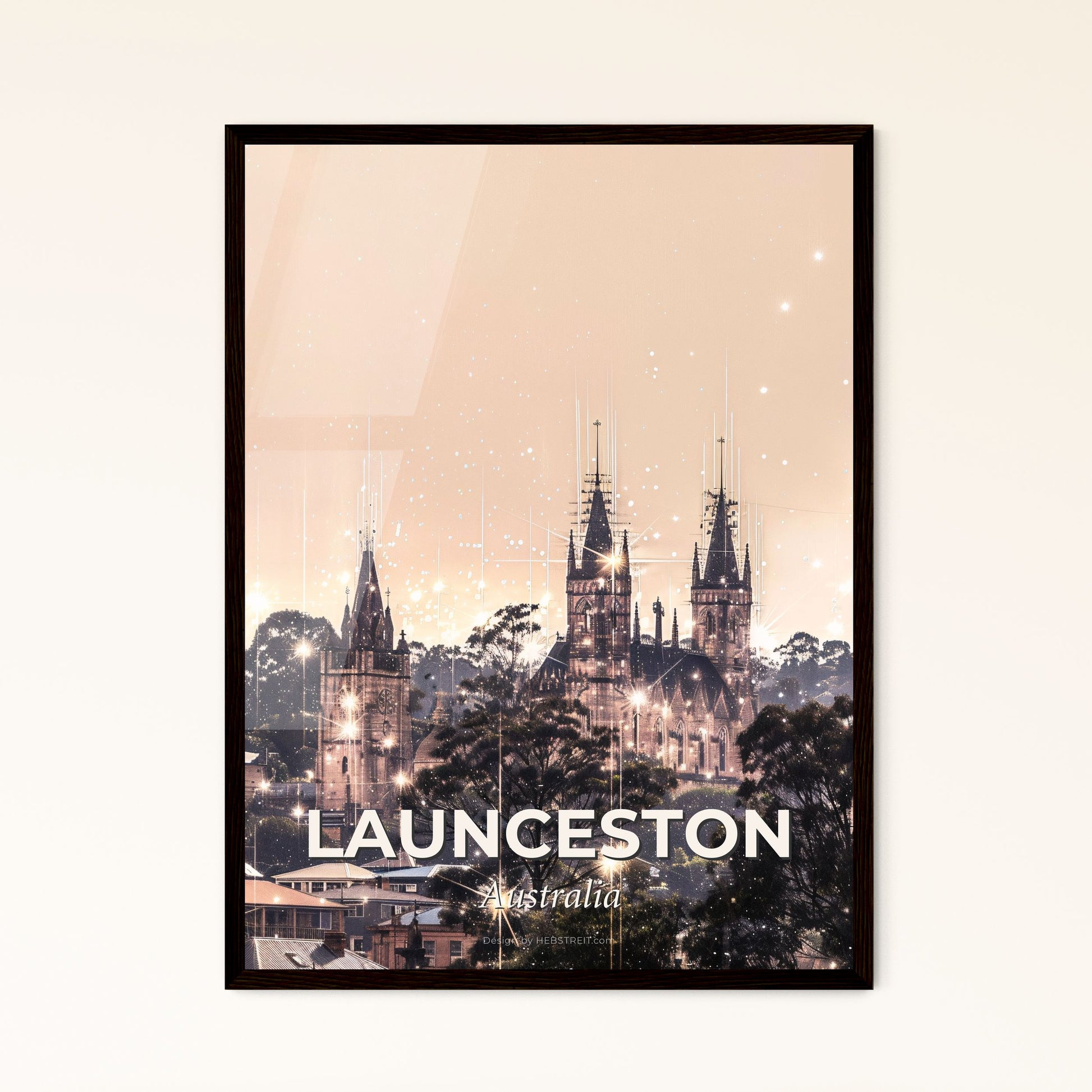 Launceston Skyline Composite Art Poster - A castle with towers and trees