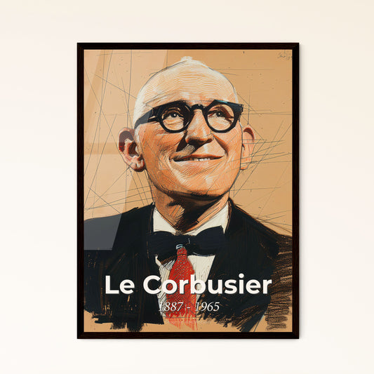 Captivating Le Corbusier Portrait: Modern Art on Beige, Dynamic Lines, Sublime Hatching - Perfect Gift or Unique Home Décor