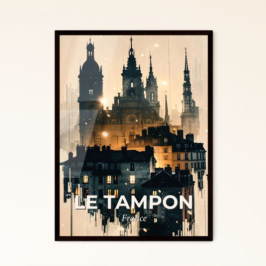 Le Tampon Skyline Silhouette Art Poster Bright Beige - A building with towers and windows