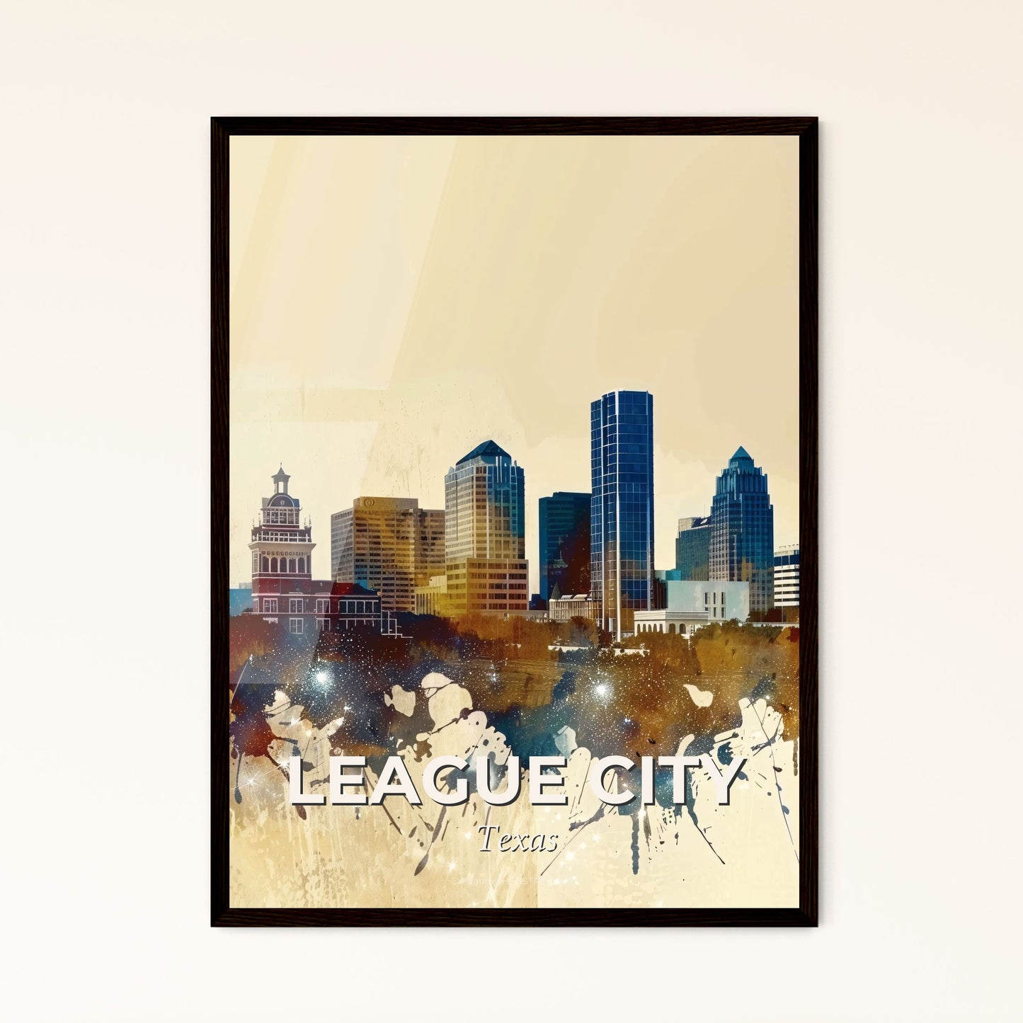 League City Icon Skyline Panorama Poster - A city skyline with many buildings