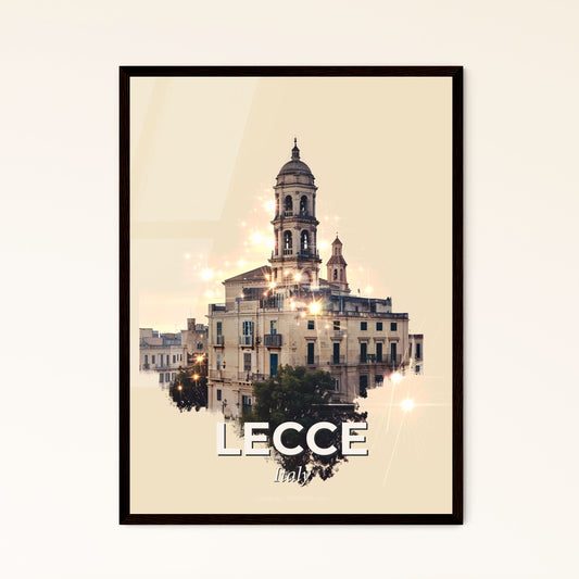 Lecce City Skyline Night Dream Pastel Poster - A building with a tower and a tree