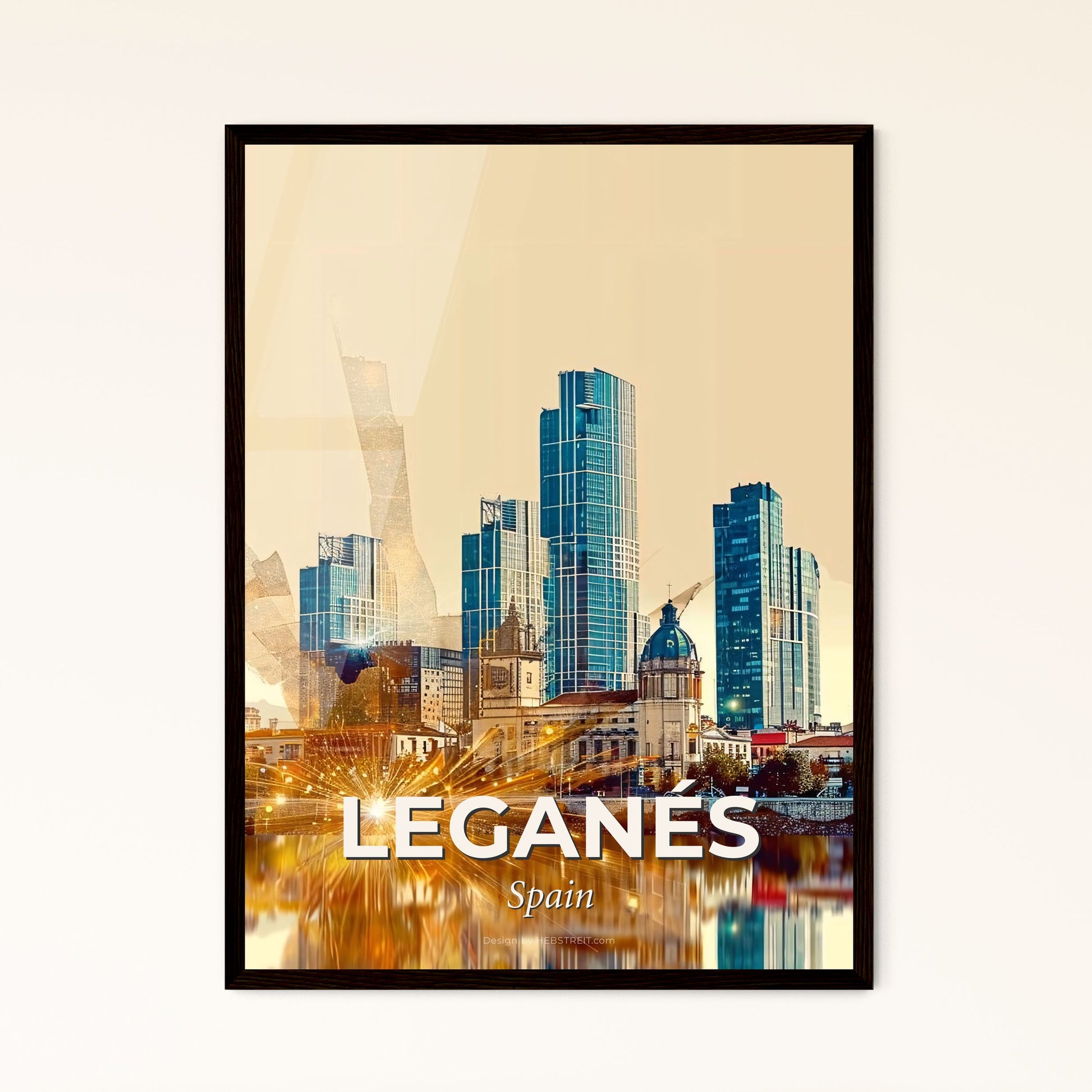 Leganés Spain Double Exposure Art Poster - A city skyline with a body of water