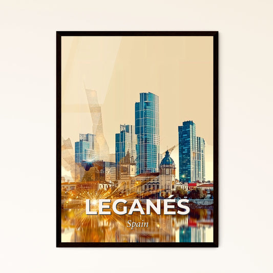 Leganés Spain Double Exposure Art Poster - A city skyline with a body of water