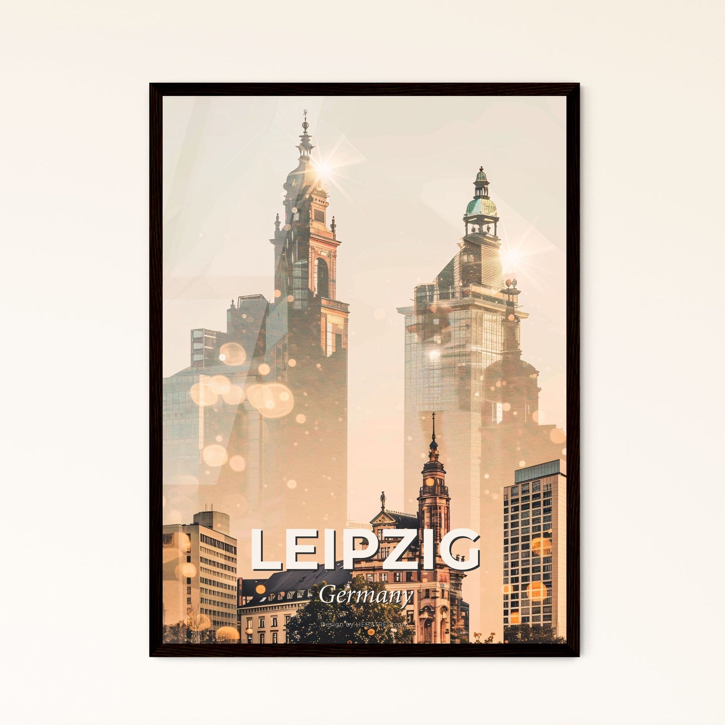 Leipzig City Architectural Skylinescape Paper Art Poster - A group of tall buildings with a few spires