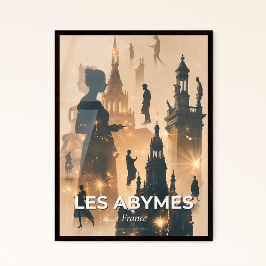 Les Abymes Skyline Cityscape Silhouette Poster - A collage of silhouettes of people and buildings