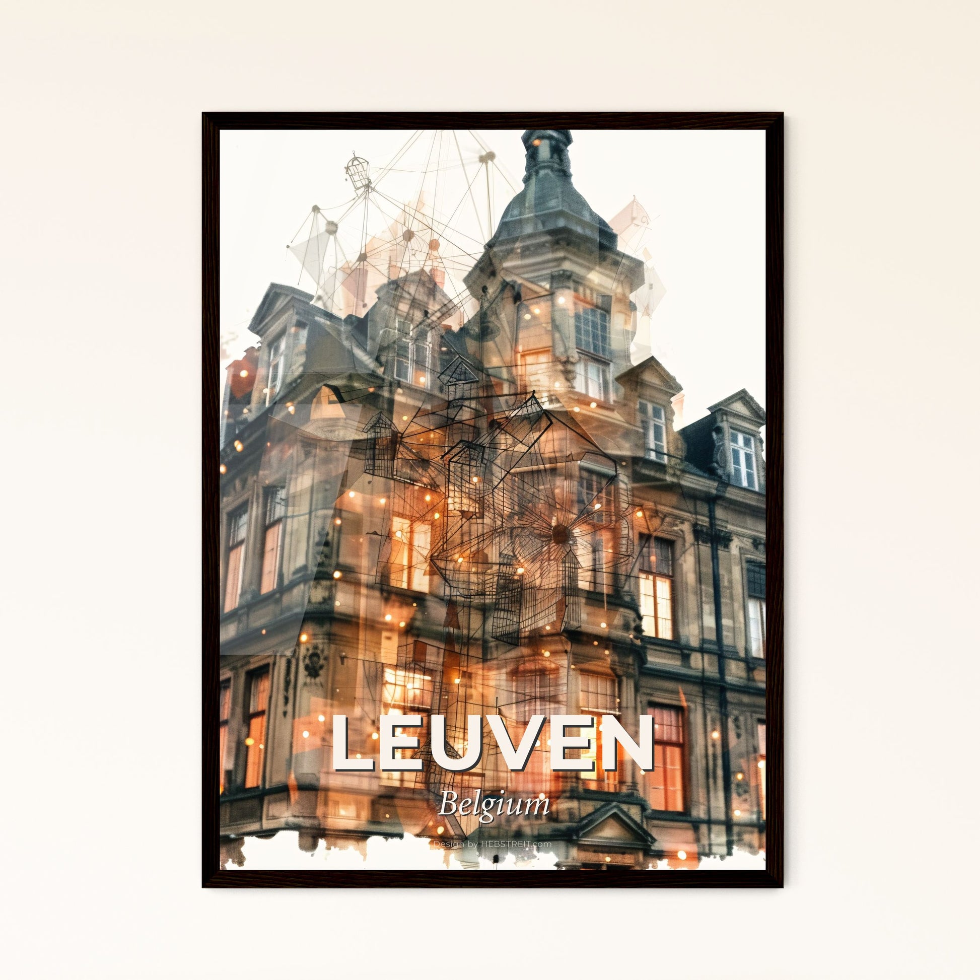 Leuven Skyline Double Exposure Composite Art - A building with a large tower