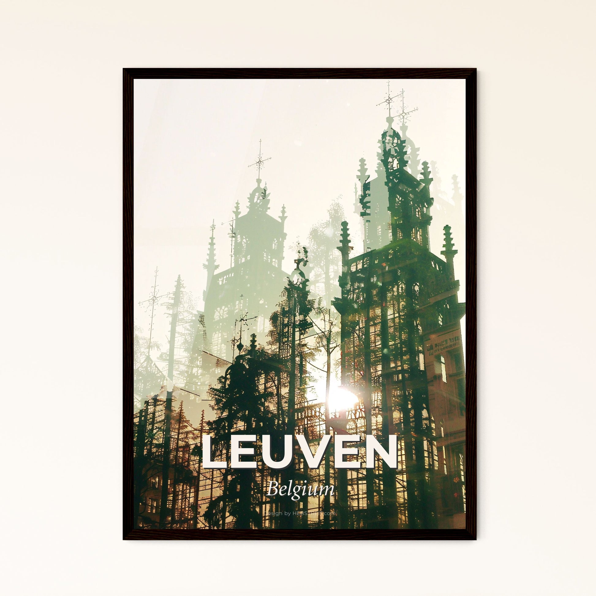 Leuven, Belgium Skyline Poster Art: City Silhouette Icon - A building with a cross on top