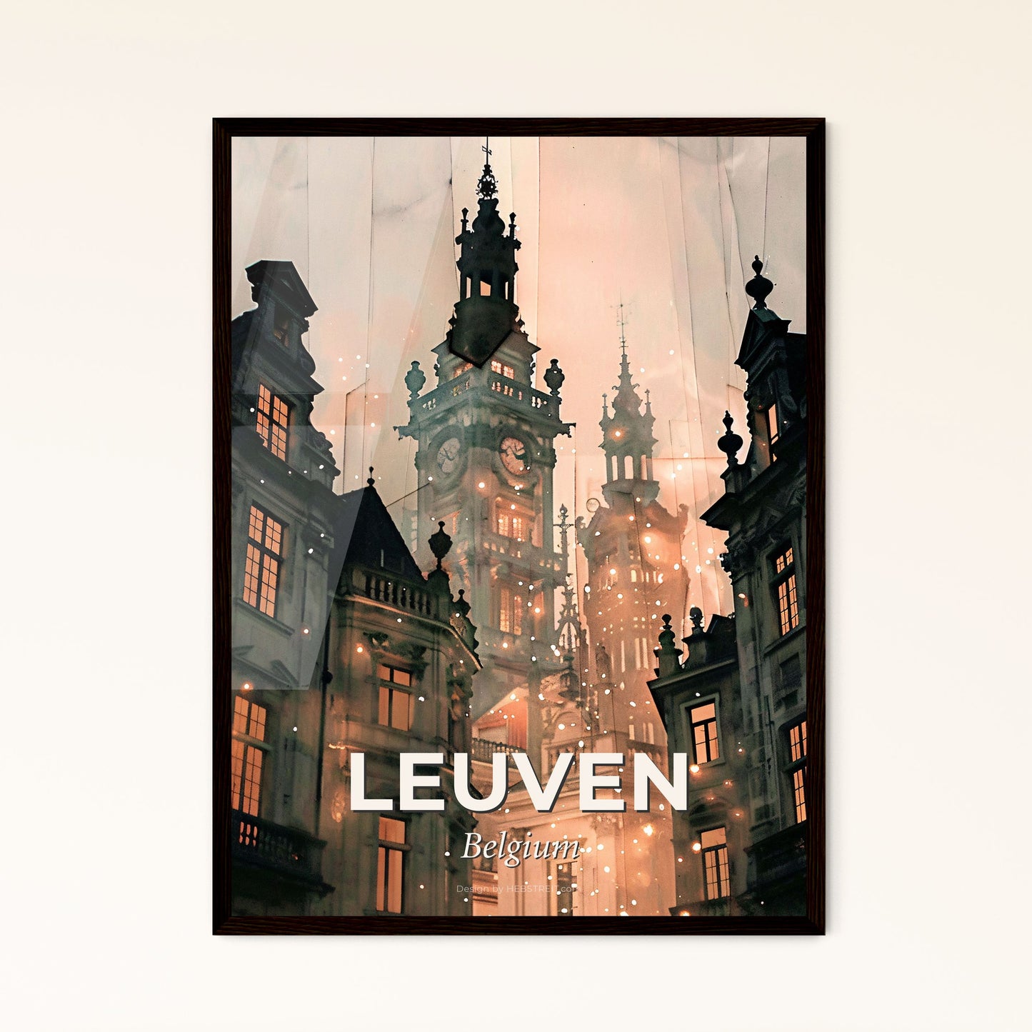 Leuven Cityscape Silhouette Poster - A clock tower in a city