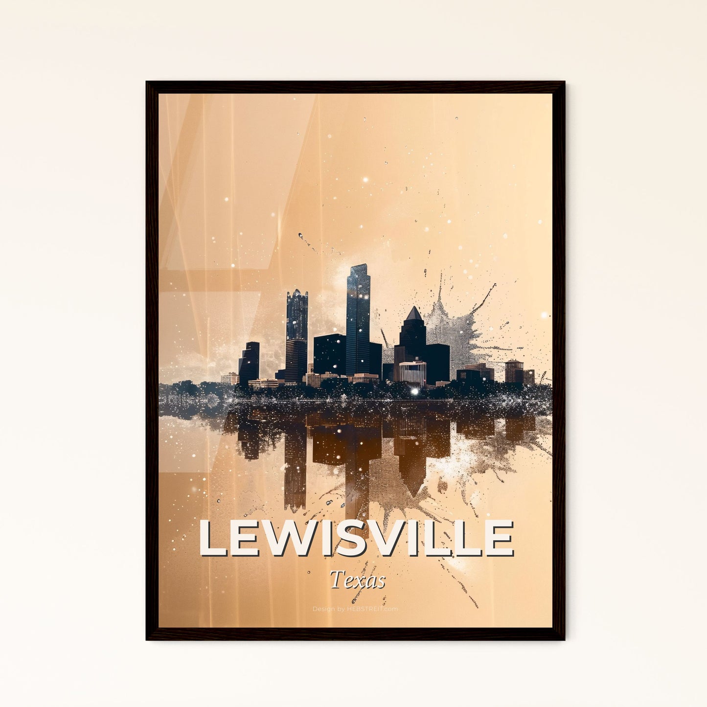 Lewisville Skyline Composite Art: Local Architecture Icons - A city skyline with a reflection of water