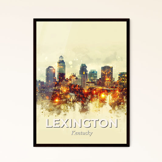 Lexington Skyline Cityscape Art Print - A city skyline with lights