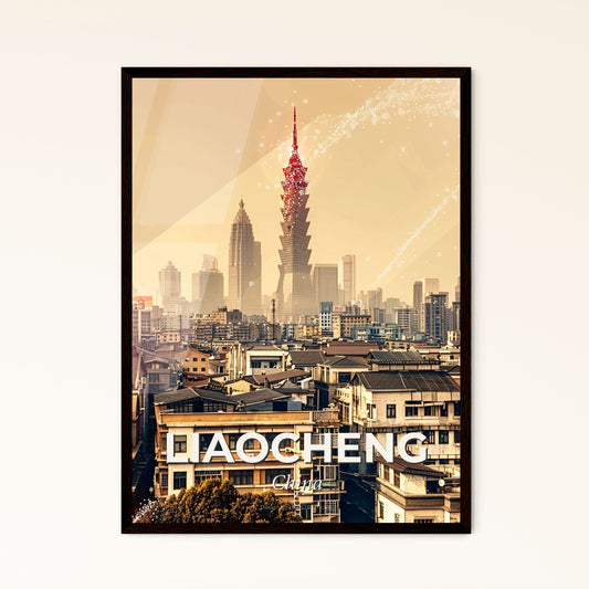 Liaocheng Skyline Double Exposure Art Poster - A city with a tall tower