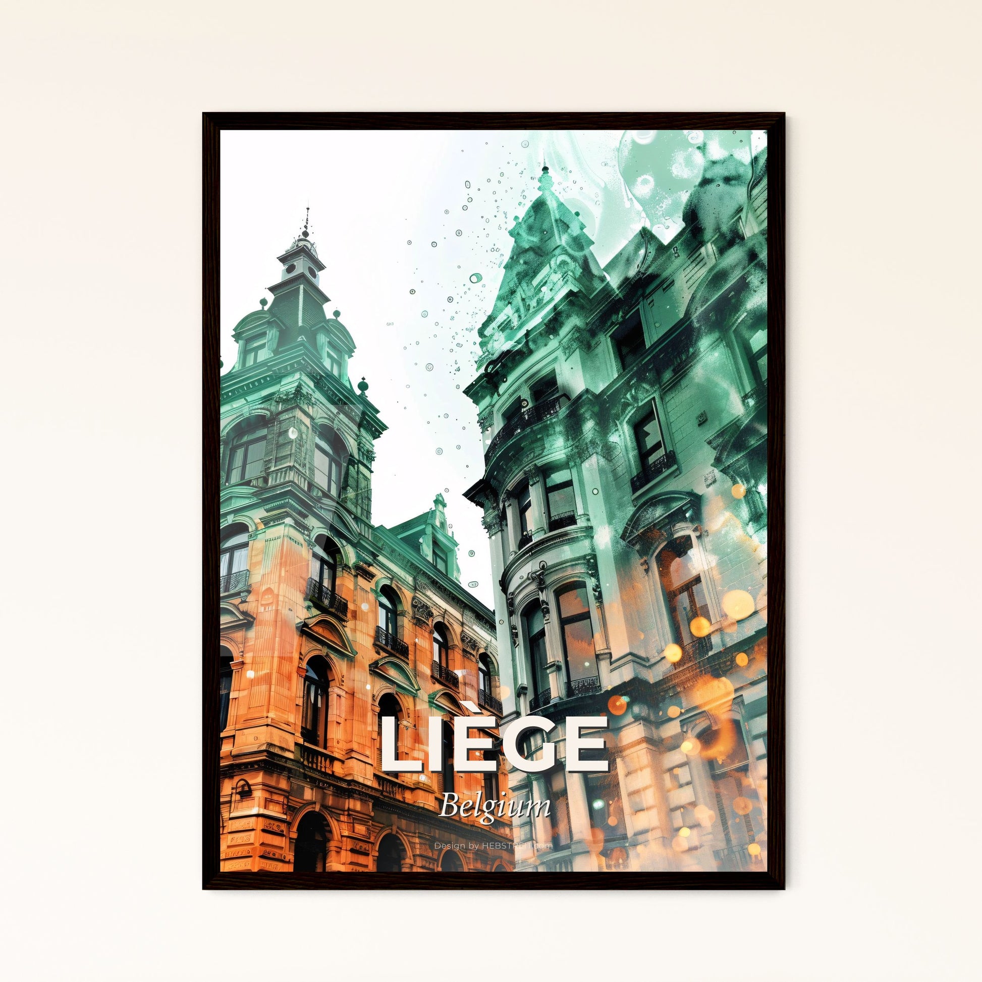 Liège Skyline Silhouette Art Deco Composite Paper Poster - A group of buildings with windows