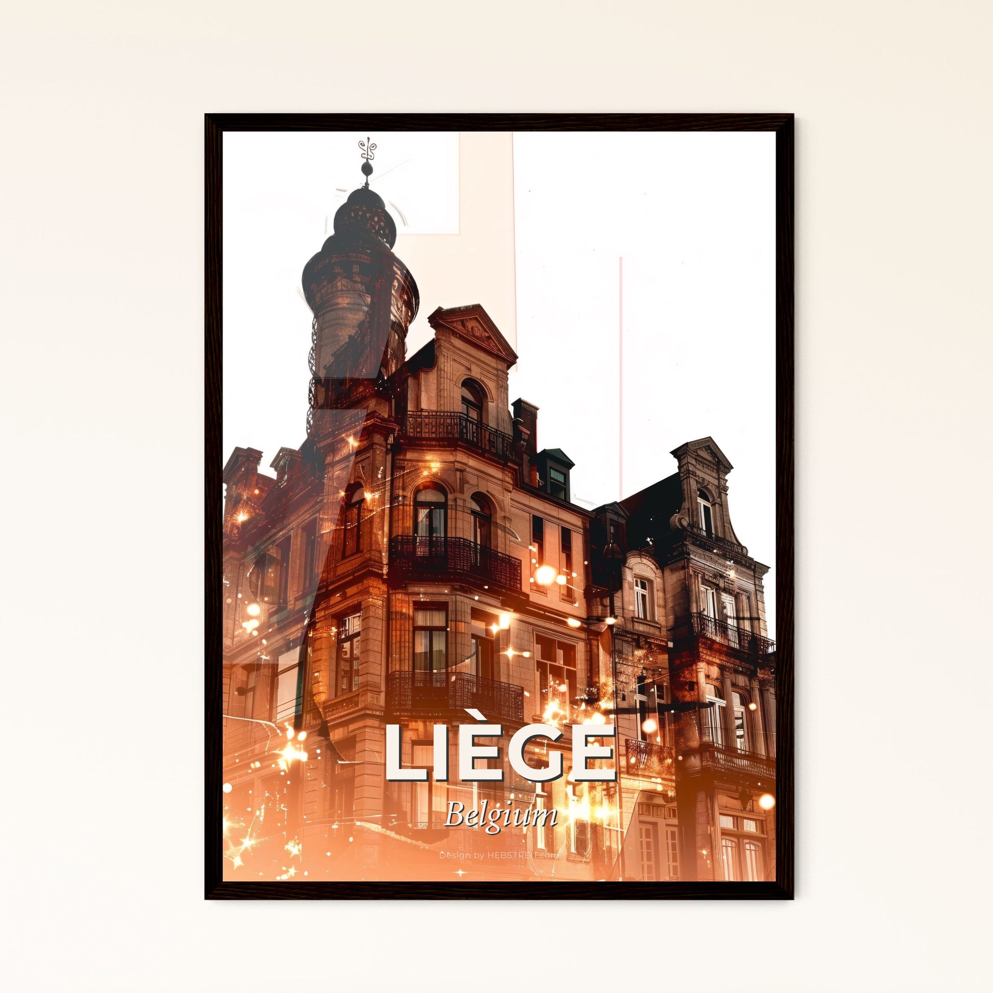 Liège Skyline Icon Silhouette Poster Art - A building with lights on the side