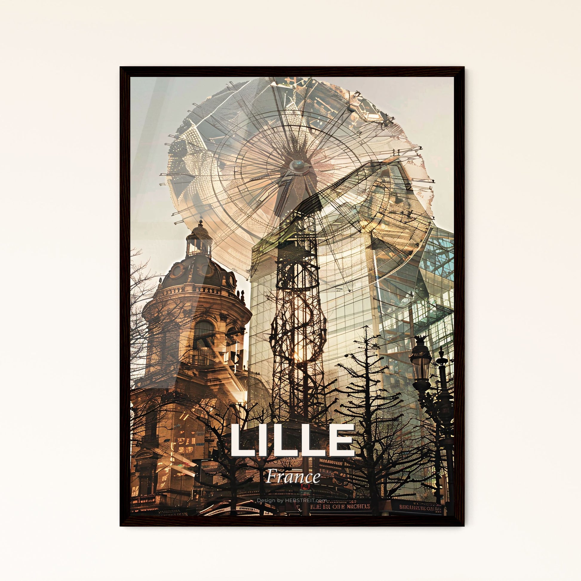 Lille Skyline Double Exposure Composite Poster Art - A ferris wheel and a building