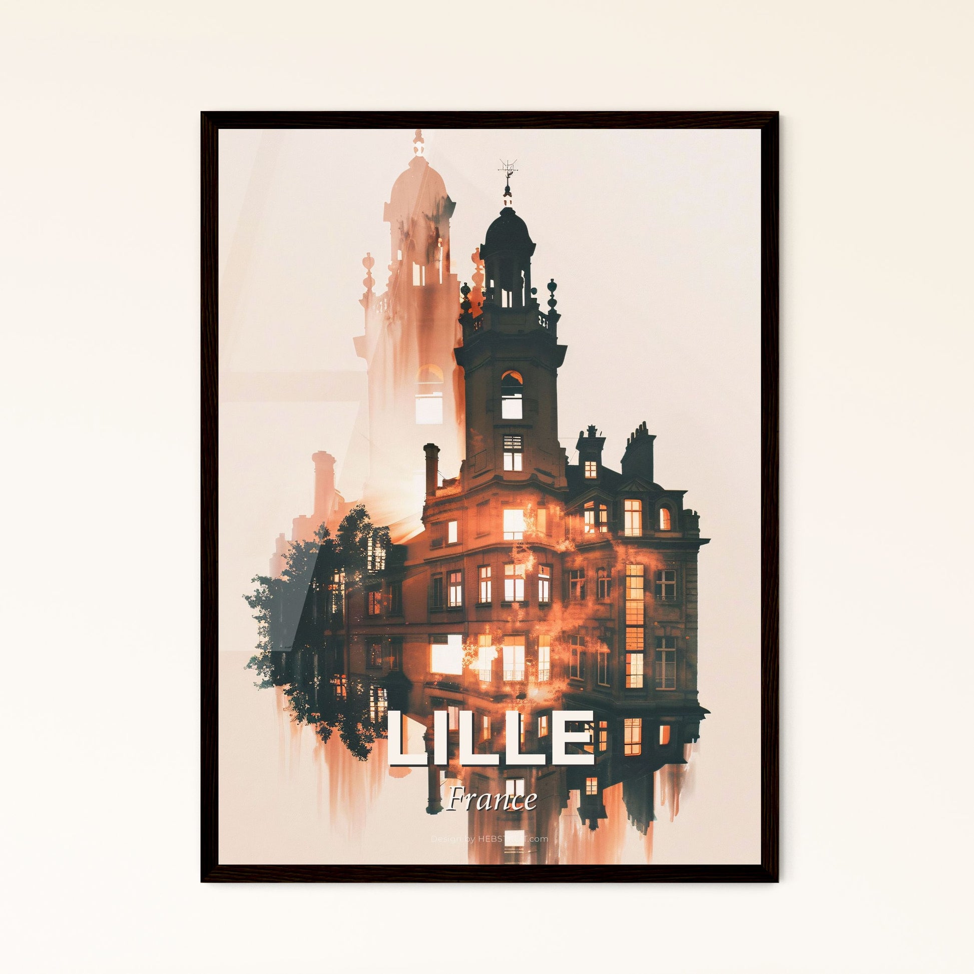 Lille City Skyline Art Poster - A building with a tower and a spire