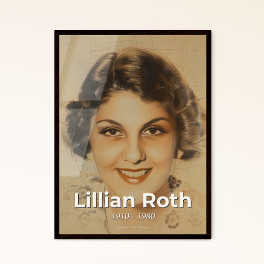 Elegant Lillian Roth: Flapper Icon - Captivating Contemporary Art Portrait on Beige, Perfect for Home Decor & Gifting