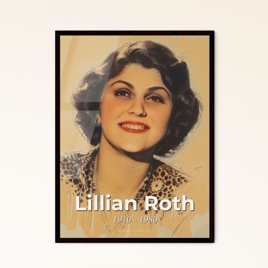 Elegant Lillian Roth Portrait: Flapper Era Icon, Sensual Lines & Vibrant Hues on Beige - Perfect for Home Decor & Gifting!