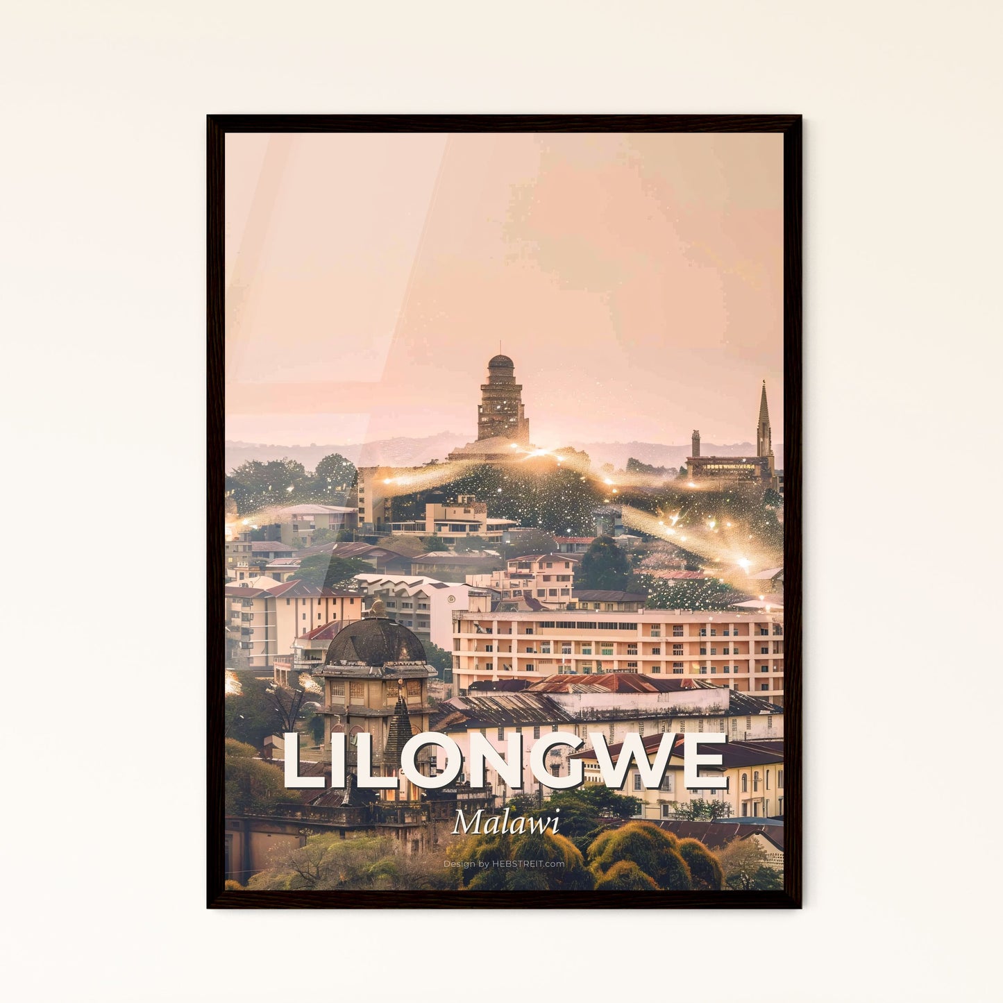 Lilongwe Skyline Double Exposure Composite Art - A city with many buildings and a tower