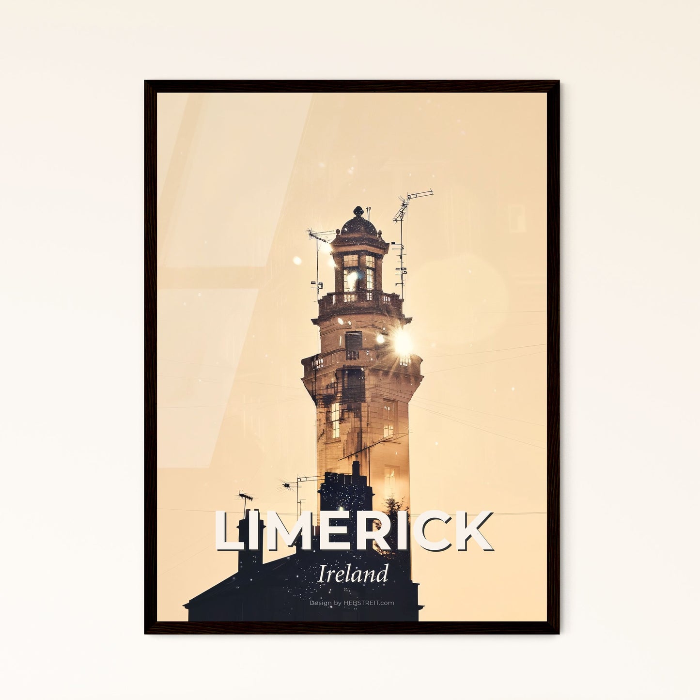 Limerick City Lights Sparkles Art Poster - A tower with a light on top