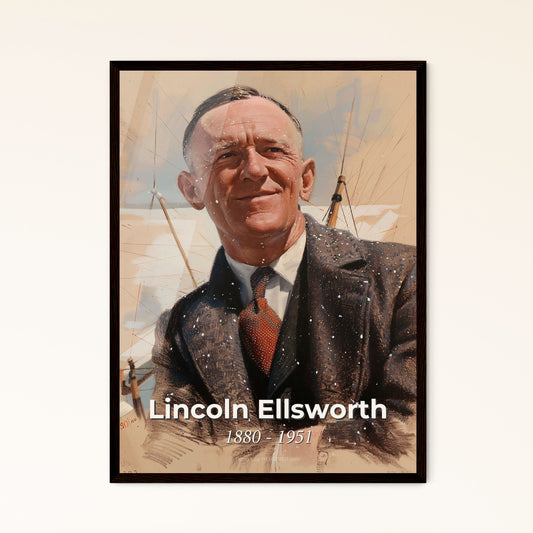 Elegant Portrait of Lincoln Ellsworth: An Artistic Homage to the Pioneering Explorer on Luxurious Beige – Perfect for Home Decor