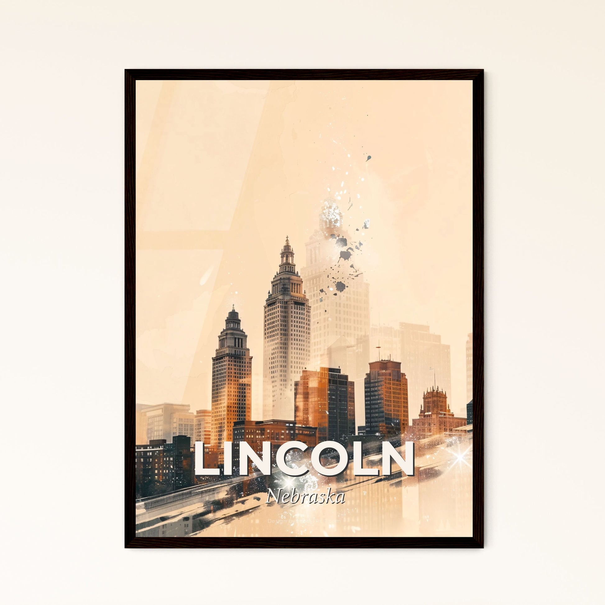 Lincoln Skyline Nebraska Cityscape Double Exposure Art - A city skyline with many tall buildings