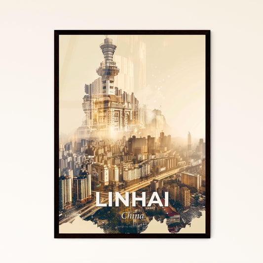 Linhai Skyline Double Exposure Art Poster - A city with many tall buildings