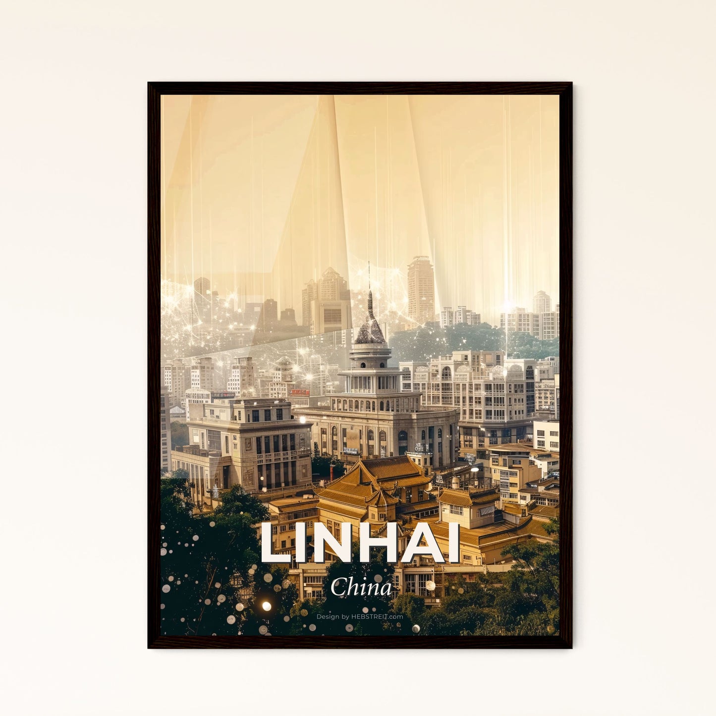 Linhai Skyline Double Exposure Art Poster - A city with many buildings