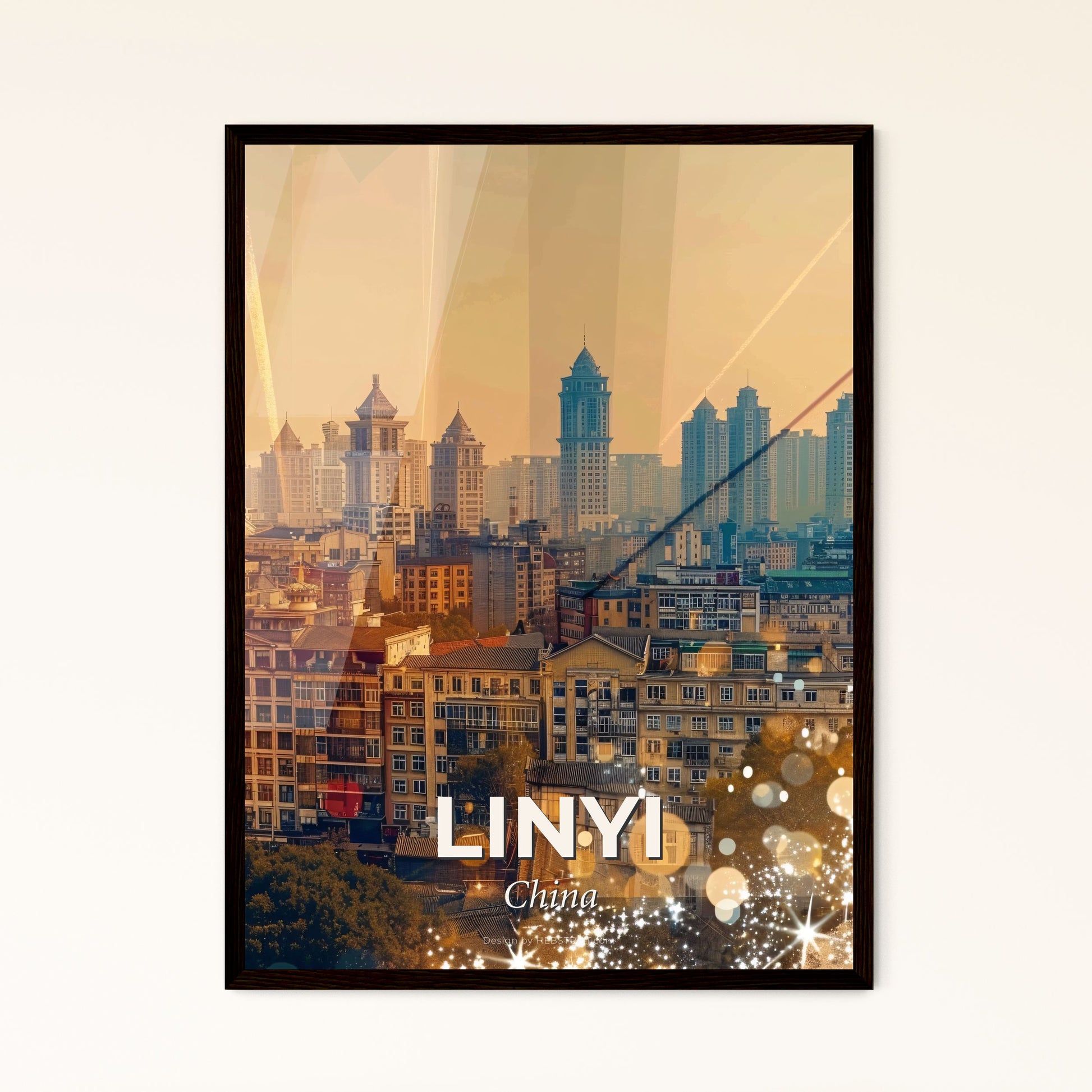 Linyi Skyline Poster: Local Architecture Icons - A city with many buildings