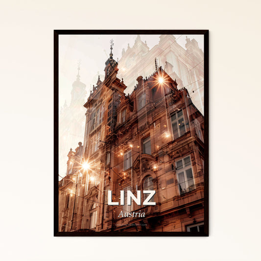 Linz Skyline Reflections Poster - A building with many windows