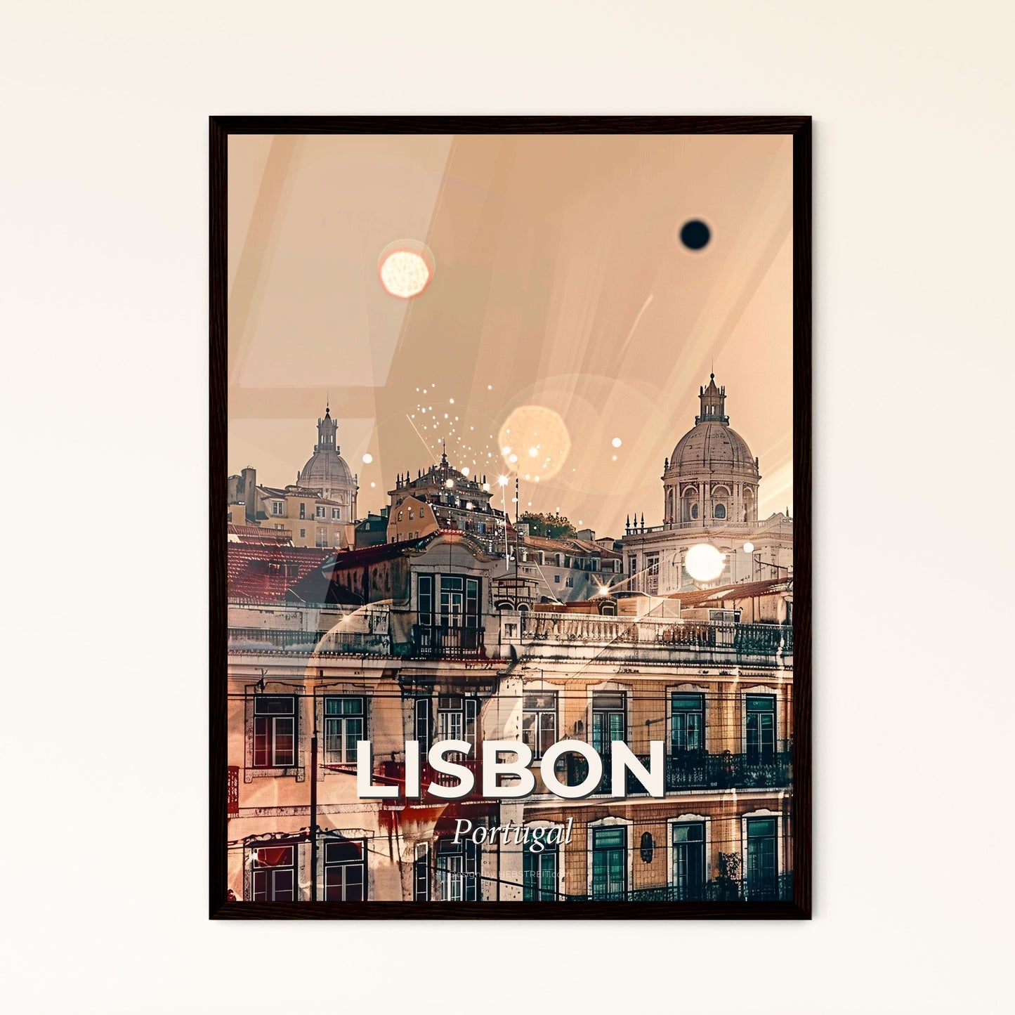 Lisbon City Skyline Double Exposure Art Poster - A city with many buildings