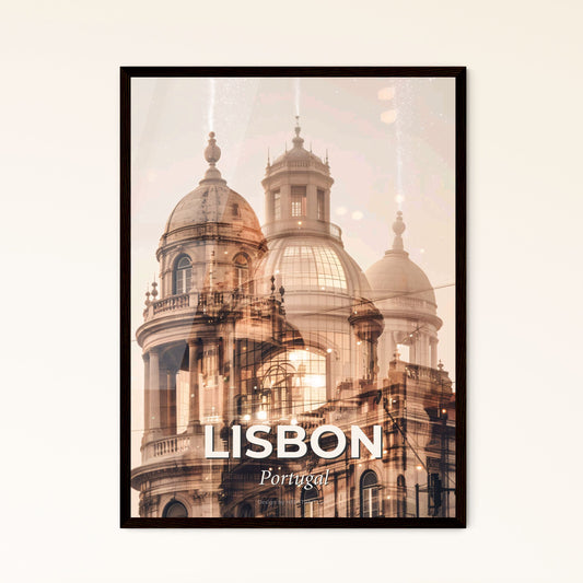 Lisbon Skyline: Double Exposure Cityscape Wonders - A building with a dome and a balcony