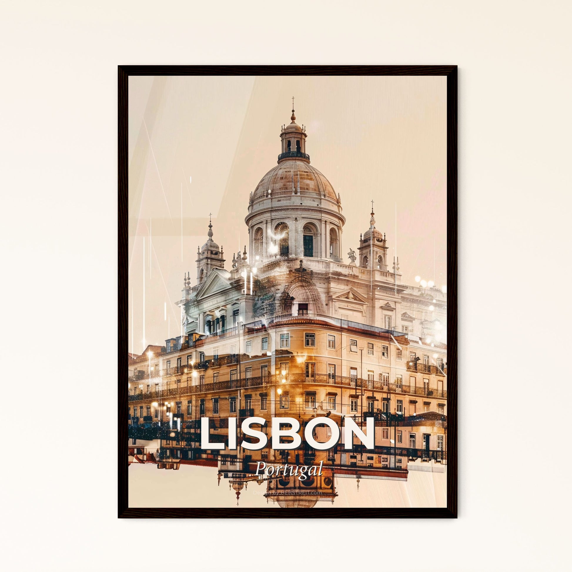 Lisbon City Skyline Double Exposure Art Poster - A building with a dome on top