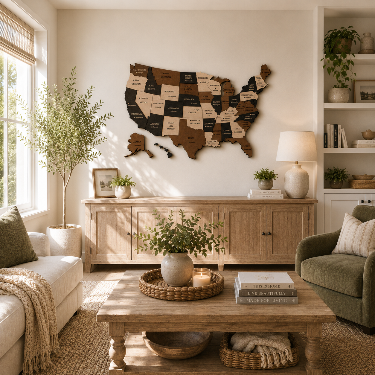Wooden USA Map with States – Unique Wall Art for Home & Office