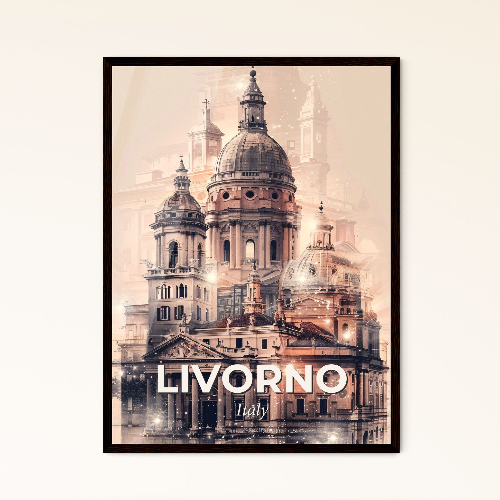 Livorno Skyline Icons Double Exposure Art Poster - A building with a dome and a building with a building in the background