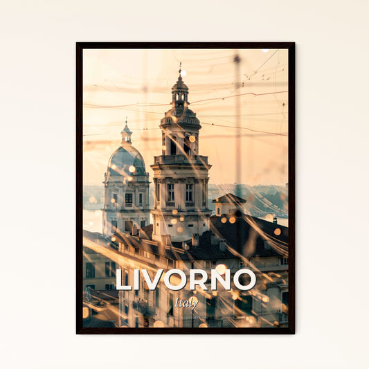 Livorno: Dreamscape Skyline Poster - A building with a tower and a river