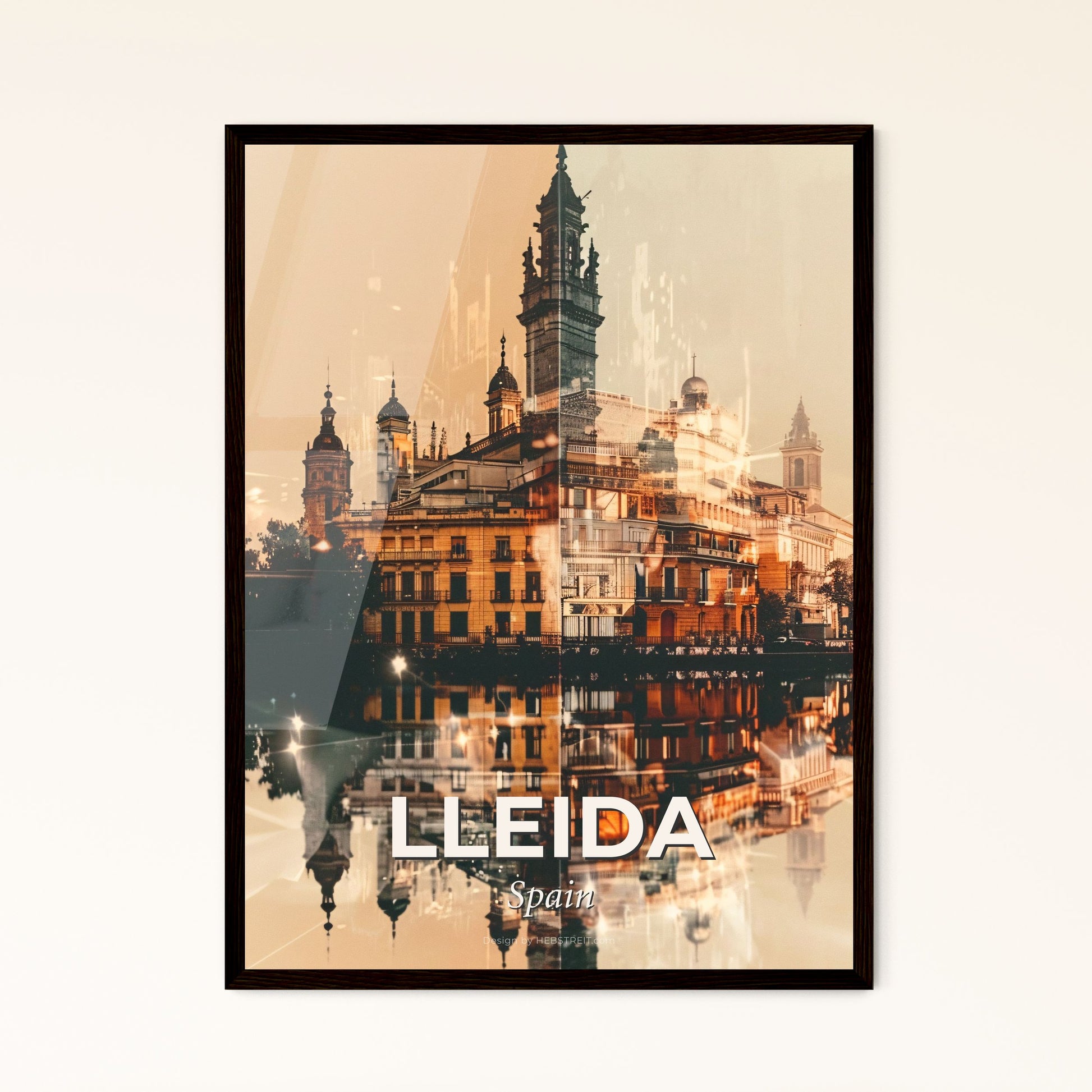 Lleida Skyline Art: City Charms on Canvas - A building with a tower and a tower on the side of it