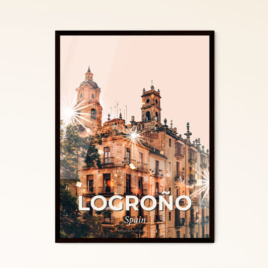 Logroño City Lights Skyline Poster Print - A building with many windows and a tree